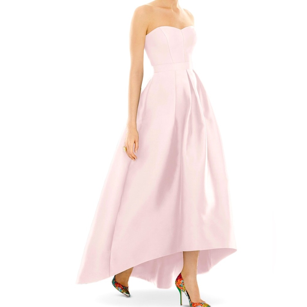 Strapless high-low blush pink maxi dress